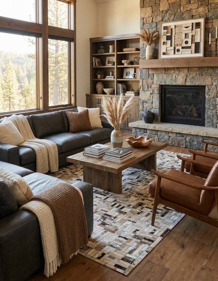 Detail image of  5' 1 x 7' 11 Cowhide - Patchwork Rug