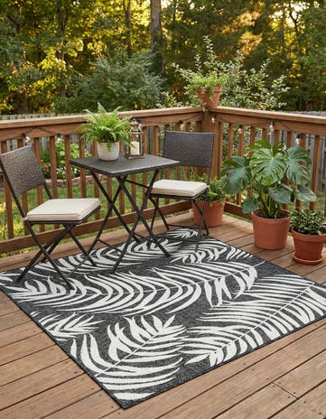 Charcoal Easy-Clean Botanical Indoor / Outdoor Square Rug