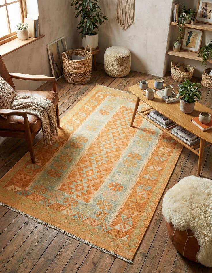 Detail image of 3' x 5'  Hand Woven Kilim Waziri Wool Rug