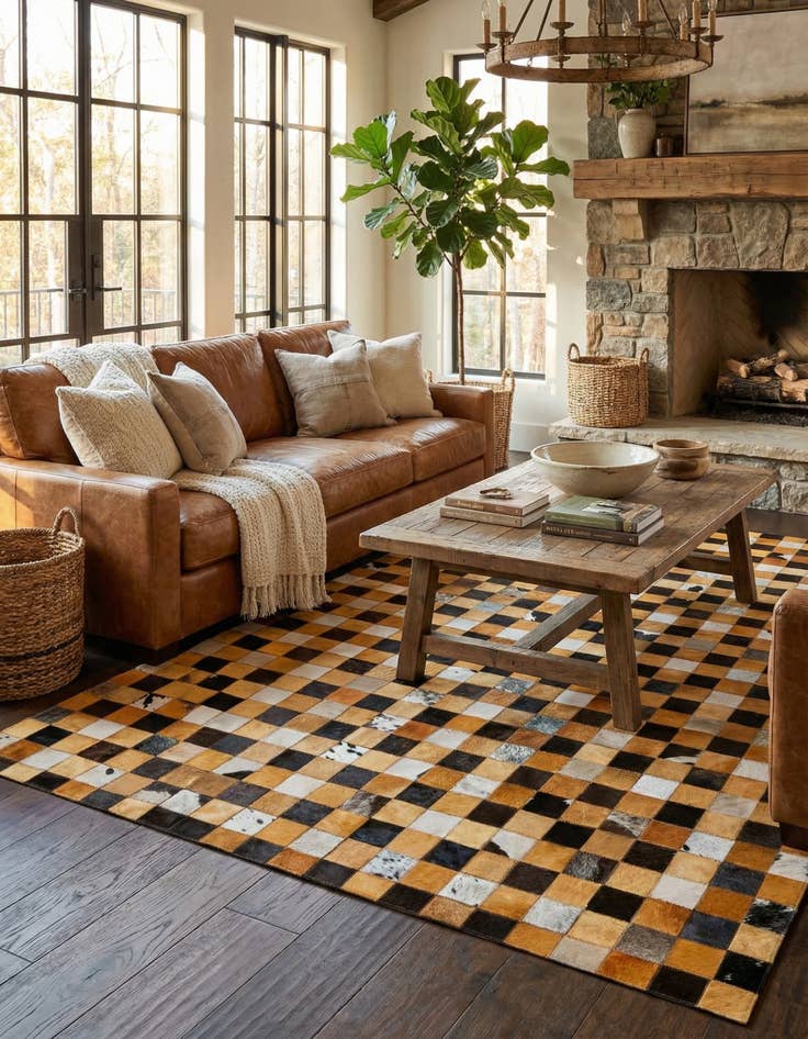 Detail image of 5' 2 x 8' Cowhide Stocks Rug