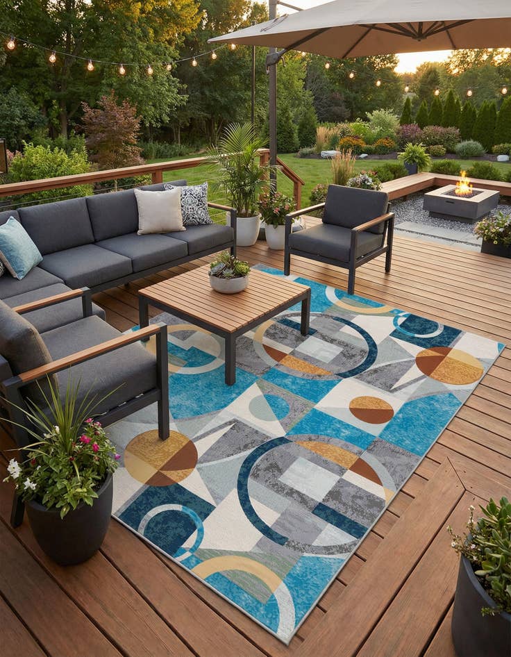 Detail image of 7' 10 x 10'  Washable Modern Indoor / Outdoor Rug