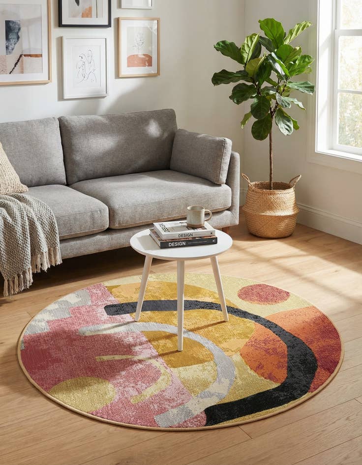 Detail image of 4' x 4'  Washable Modern Indoor / Outdoor Round Rug