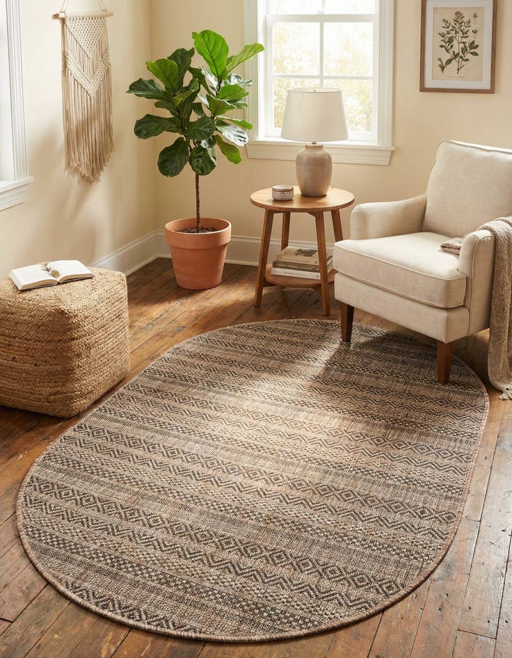 Detail image of 3' x 5' 3 Easy-Clean Striped Indoor / Outdoor Oval Rug