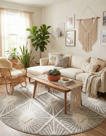 Gray Ivory Boho Round Rug