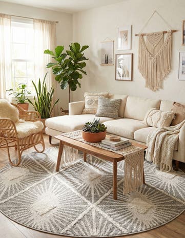 Gray Ivory Boho Round Rug