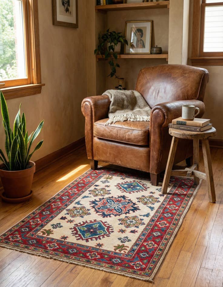 Detail image of 2' 8 x 4'  Hand Knotted Kazak Rug