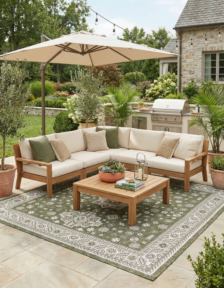 Detail image of 13' x 13'  Washable Aztec Indoor / Outdoor Square Rug