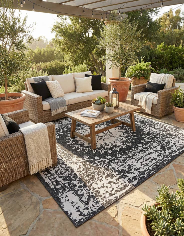 Detail image of  10' x 10'  Washable Traditional Indoor / Outdoor Square Rug