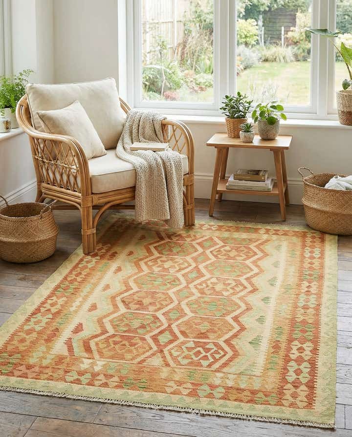 4' 10 x 6' 6 Hand Woven Kilim Waziri Wool Rug