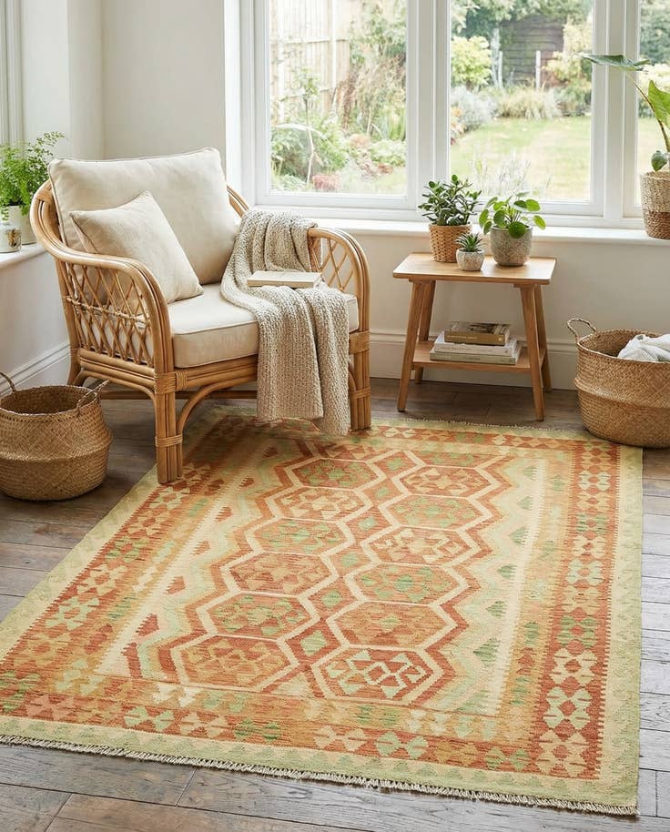 Detail image of 4' 10 x 6' 6 Hand Woven Kilim Waziri Wool Rug