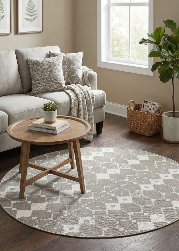 4' x 4' Easy-Clean Lattice Indoor / Outdoor Round Rug