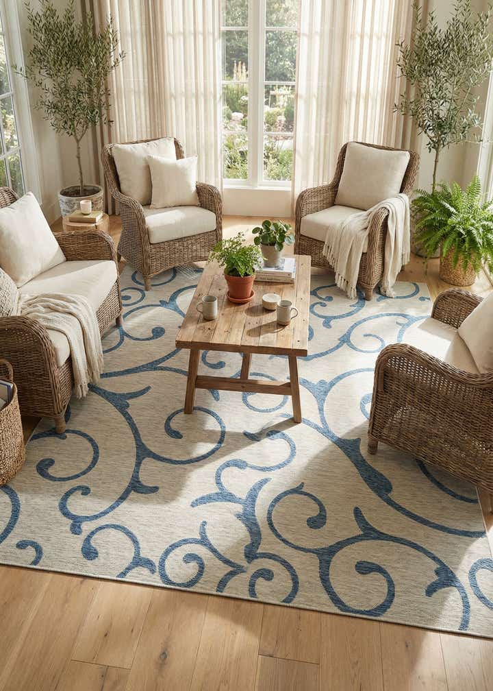 13' x 13' Easy-Clean Botanical Indoor / Outdoor Square Rug