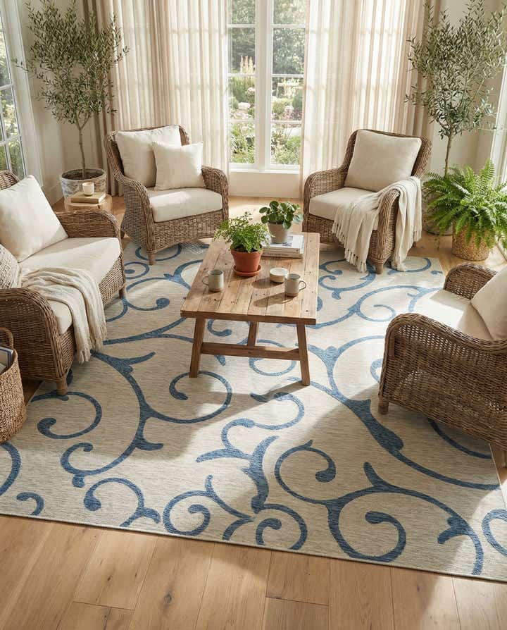 13' x 13' Easy-Clean Botanical Indoor / Outdoor Square Rug