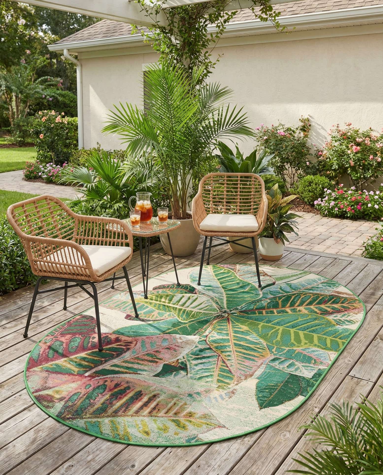 4' x 6' Easy-Clean Botanical Indoor / Outdoor Oval Rug