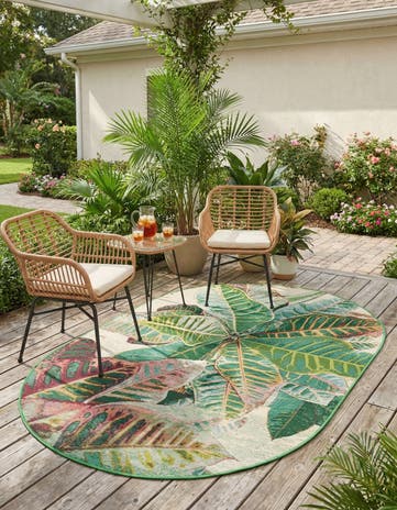 4' x 6' Easy-Clean Botanical Indoor / Outdoor Oval Rug