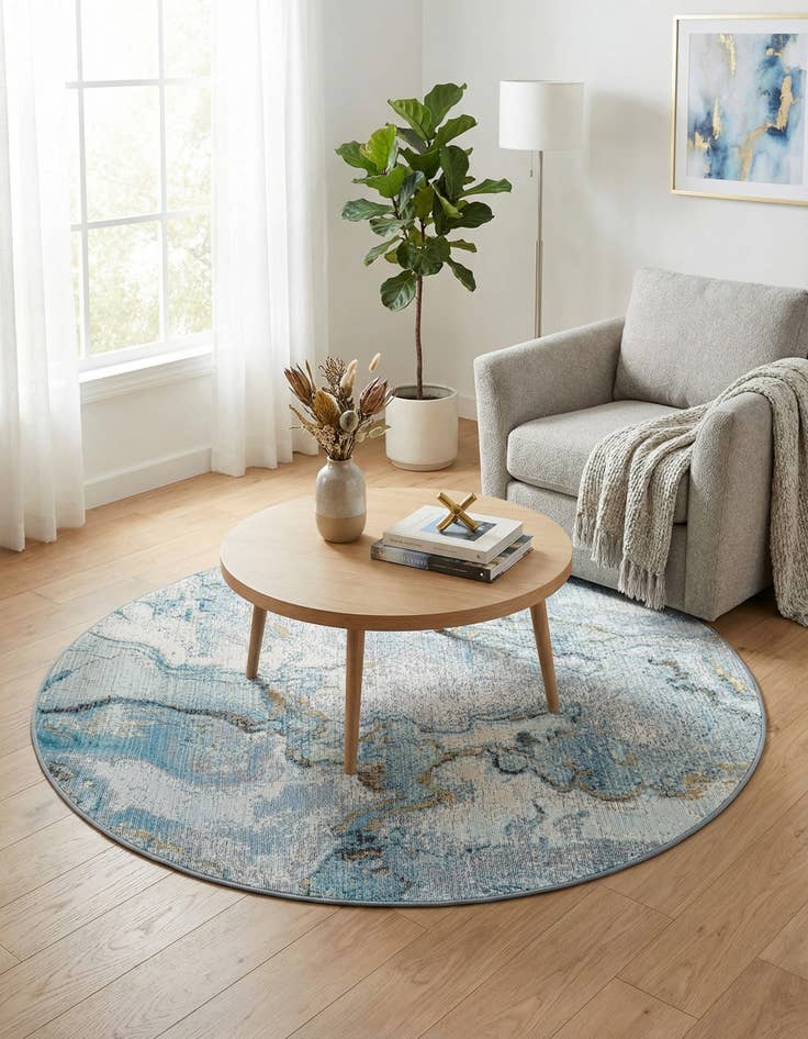 Detail image of  4' x 4'  Washable Modern Indoor / Outdoor Round Rug