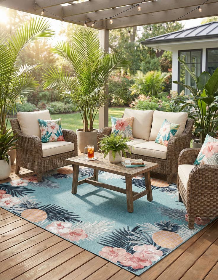 Detail image of  8' 2 x 10'  Washable Botanical Indoor / Outdoor Rug