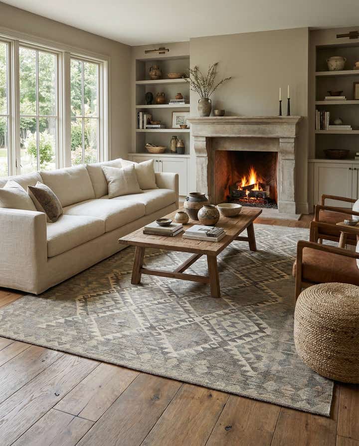 6' 8 x 9' 11 Hand Woven Kilim Maymana Wool Rug