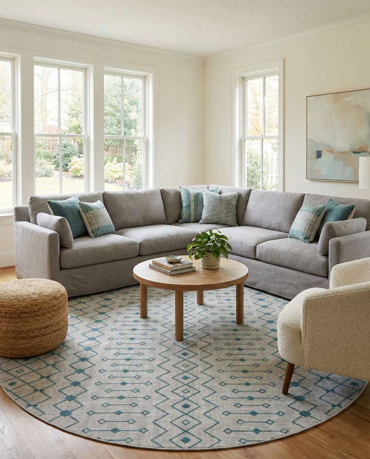 10' 8 x 10' 8 Easy-Clean Trellis Indoor / Outdoor Round Rug