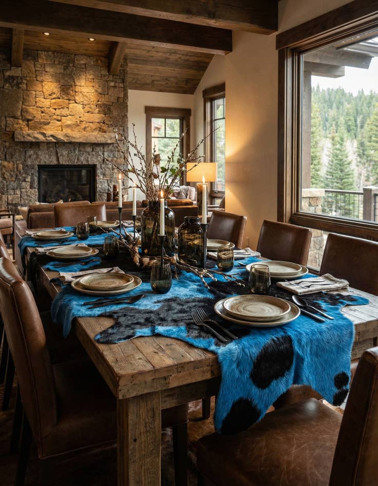 Detail image of 5' 10 x 6' 1 Cowhide Leather Table Runner Rug