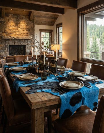 5' 10 x 6' 1 Cowhide Leather Table Runner Rug