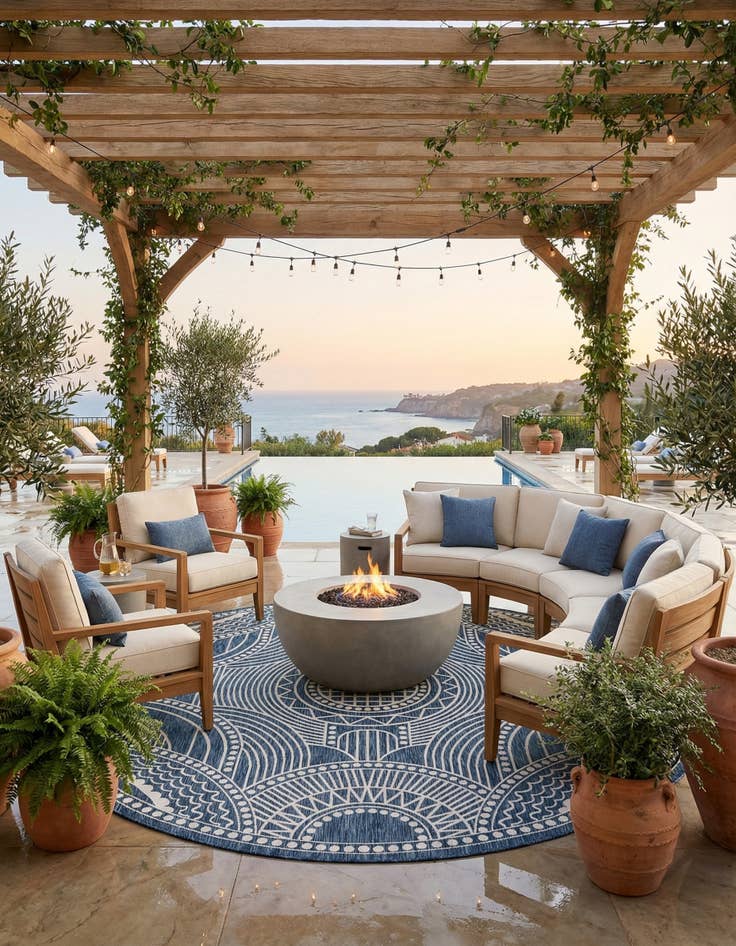 Detail image of 12' x 12'  Washable Traditional Indoor / Outdoor Round Rug