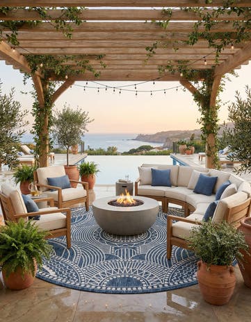 12' x 12' Easy-Clean Traditional Indoor / Outdoor Round Rug