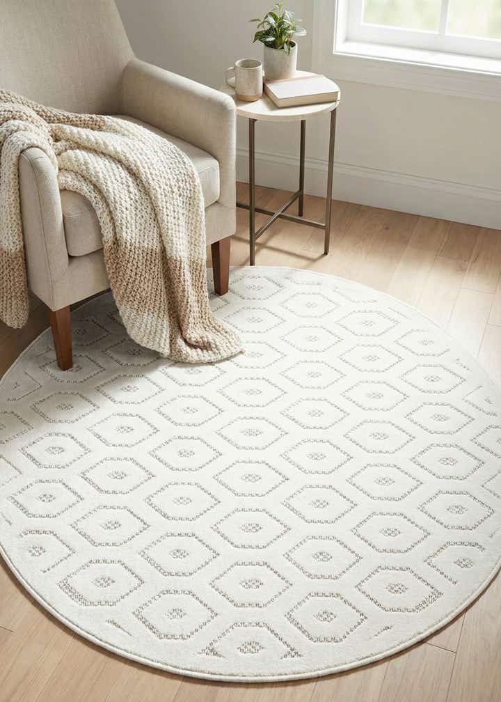4' x 4' Easy-Clean Trellis Textured Indoor / Outdoor Round Rug