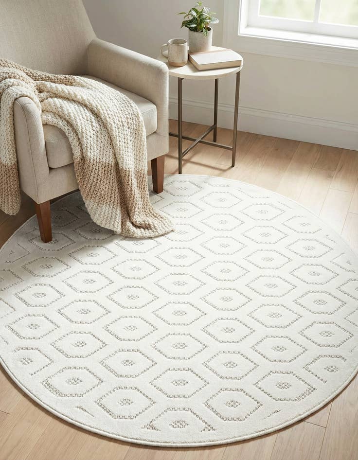 Detail image of 4' x 4'  Washable Trellis Textured Indoor / Outdoor Round Rug