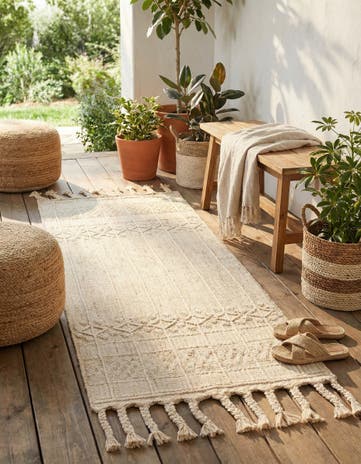 Ivory Easy-Clean Eco Bohemian Indoor / Outdoor Runner Rug