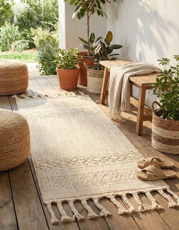 Ivory Easy-Clean Eco Bohemian Indoor / Outdoor Runner Rug