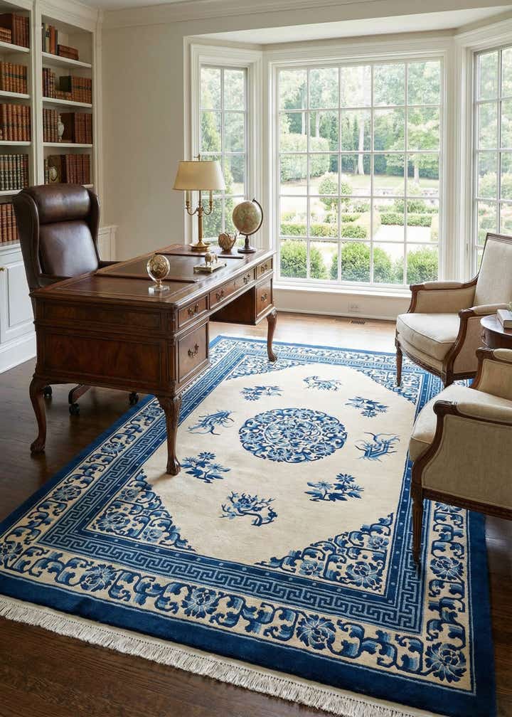 7' 1 x 10' 6 Hand Knotted Carved Pekin Wool Rug