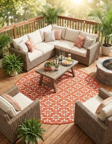 7' 10 x 7' 10 Easy-Clean Trellis Indoor / Outdoor Round Rug
