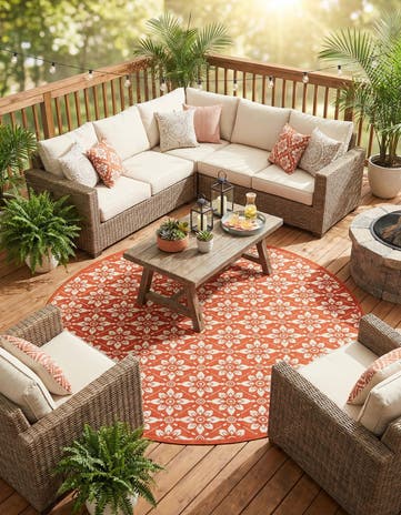 7' 10 x 7' 10 Easy-Clean Trellis Indoor / Outdoor Round Rug
