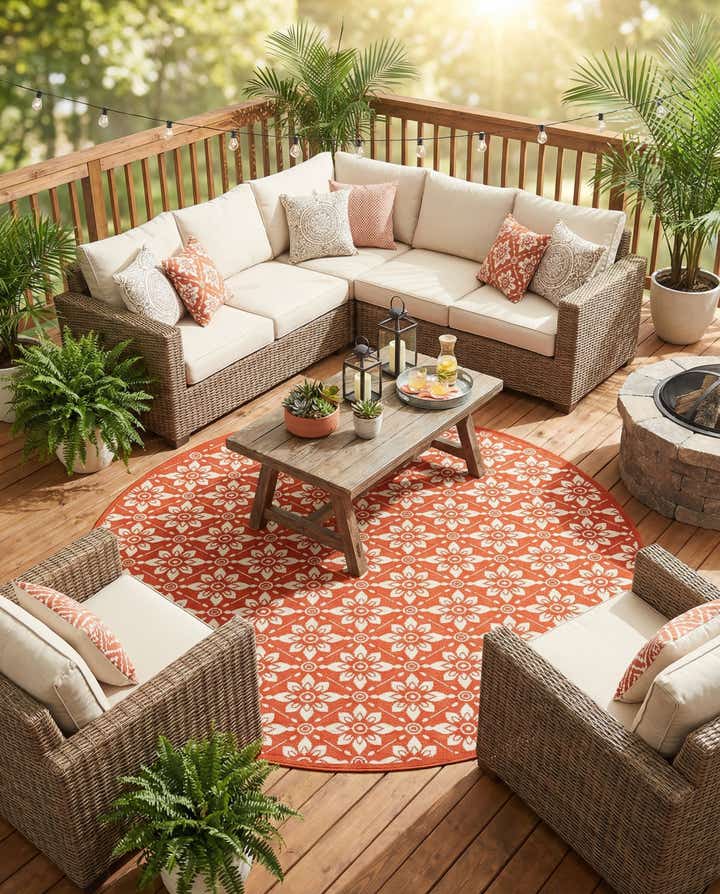 7' 10 x 7' 10 Easy-Clean Trellis Indoor / Outdoor Round Rug