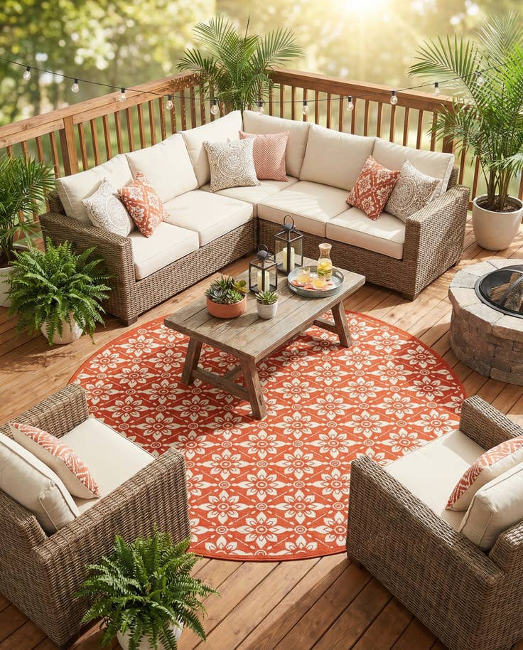 Detail image of 7' 10 x 7' 10 Easy-Clean Lattice Indoor / Outdoor Round Rug