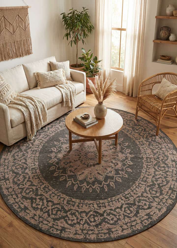10' x 10' Easy-Clean Traditional Indoor / Outdoor Round Rug