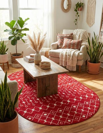 Burgundy Red Moroccan Trellis Oval Rug