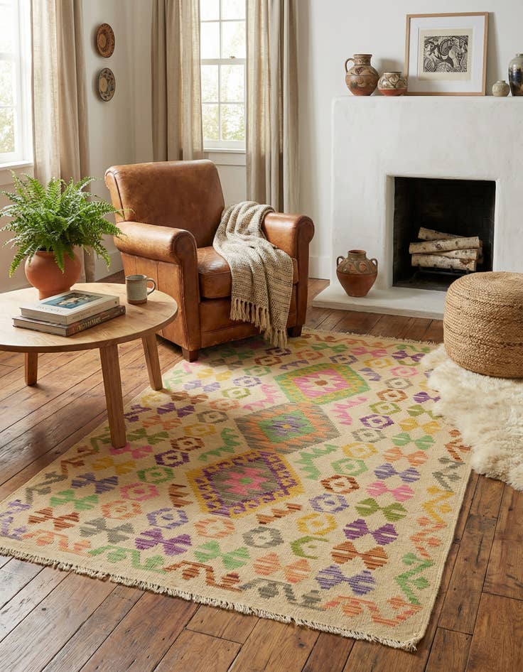 Detail image of 3' 6 x 5' 2  Hand Woven Kilim Maymana Wool Rug