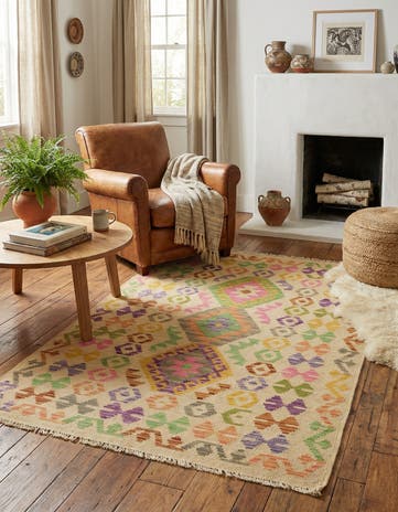 3' 6 x 5' 2 Hand Woven Kilim Maymana Wool Rug