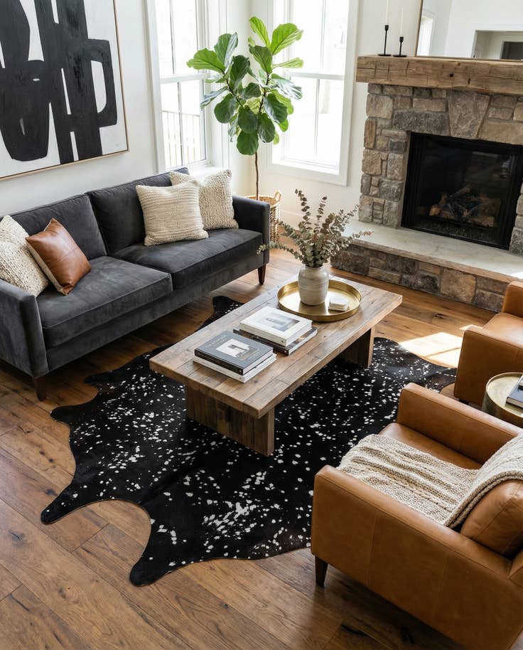 Detail image of 6' 6 x 6' 7 Cowhide Leather Square Rug