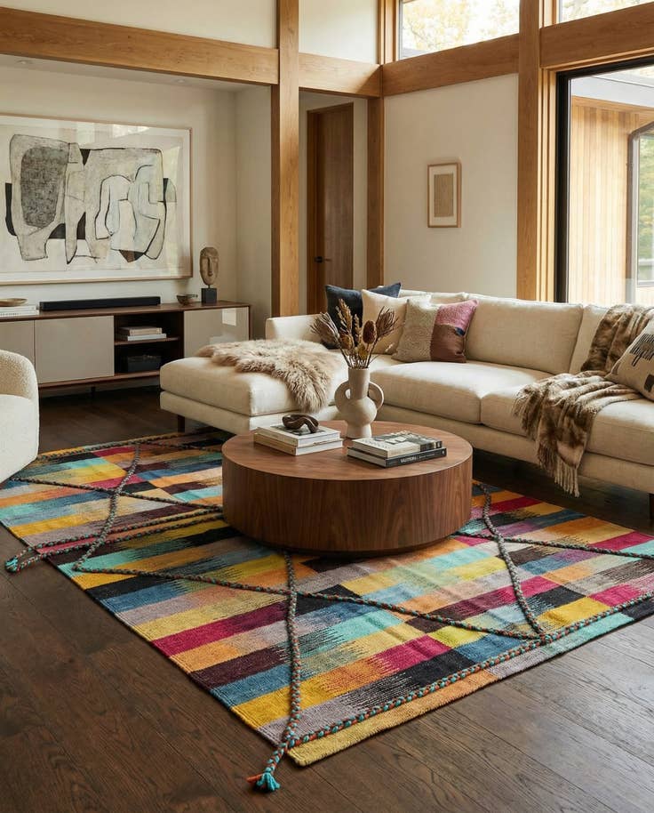 Detail image of 4' 2 x 6' Hand Woven Kilim Modern Wool Rug