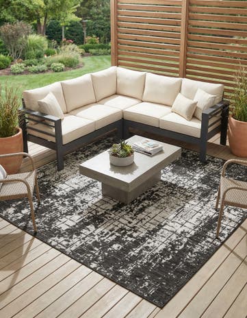 Black and White Easy-Clean Modern Indoor / Outdoor Square Rug