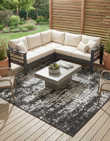 Black and White Easy-Clean Modern Indoor / Outdoor Square Rug