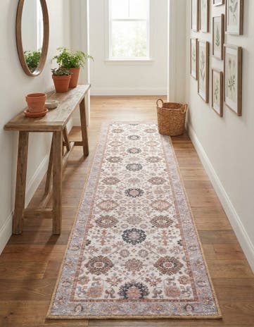 Ivory Washable Timeless Runner Rug