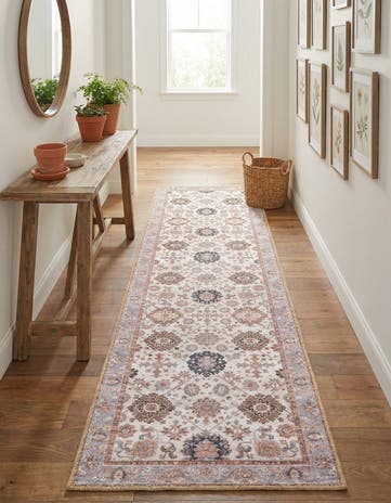 Ivory Washable Timeless Runner Rug
