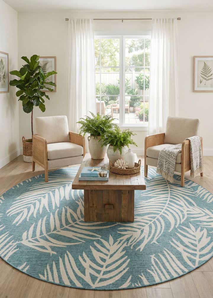 10' 8 x 10' 8 Easy-Clean Botanical Indoor / Outdoor Round Rug