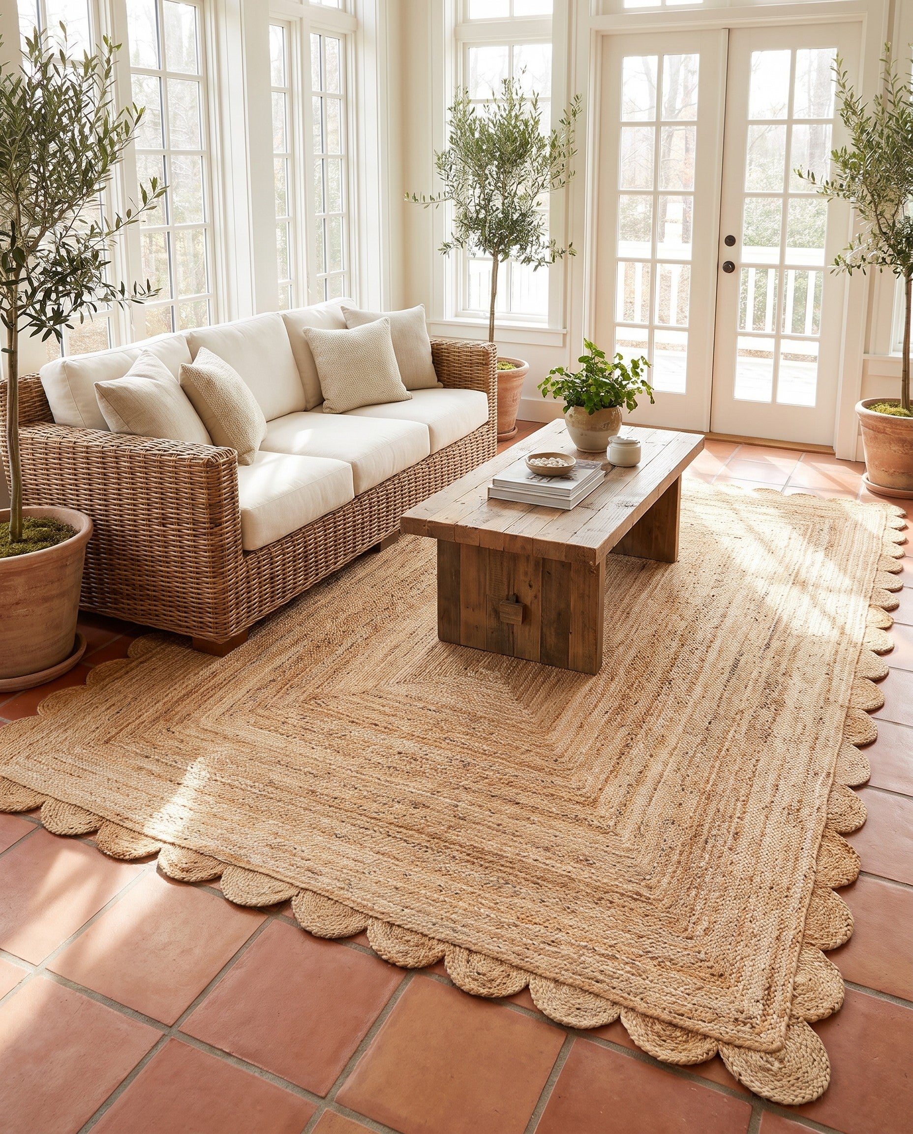 7' 10 x 10' Hand Woven Scallop Braided Jute Rug