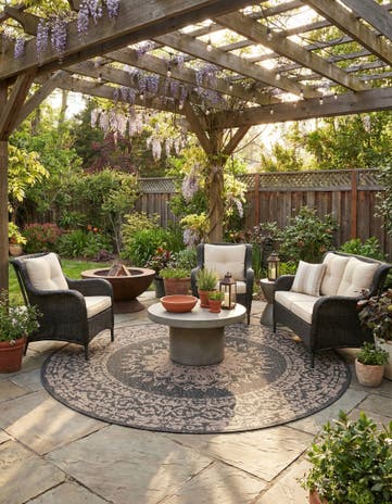 10' x 10' Easy-Clean Traditional Indoor / Outdoor Round Rug