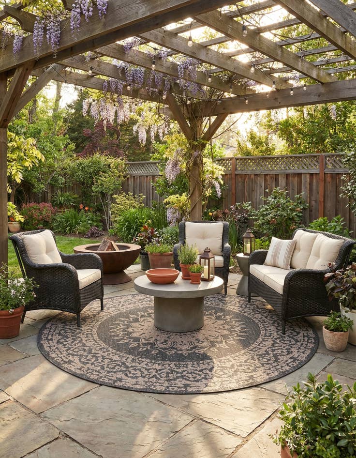Detail image of 10' x 10' Easy-Clean Traditional Indoor / Outdoor Round Rug